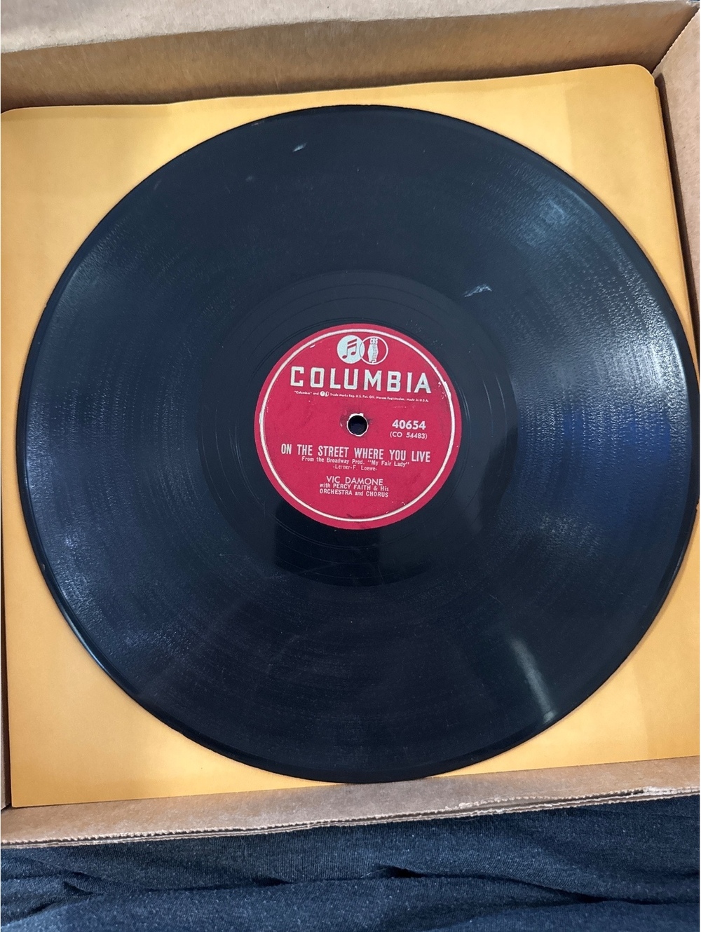Columbia 78 RPM Vinyl Record - Vic Damone - On The Street Where You Live / WeAll